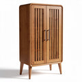 Wooden storage cabinet with slatted doors for living room - 80 x 40 x 120cm