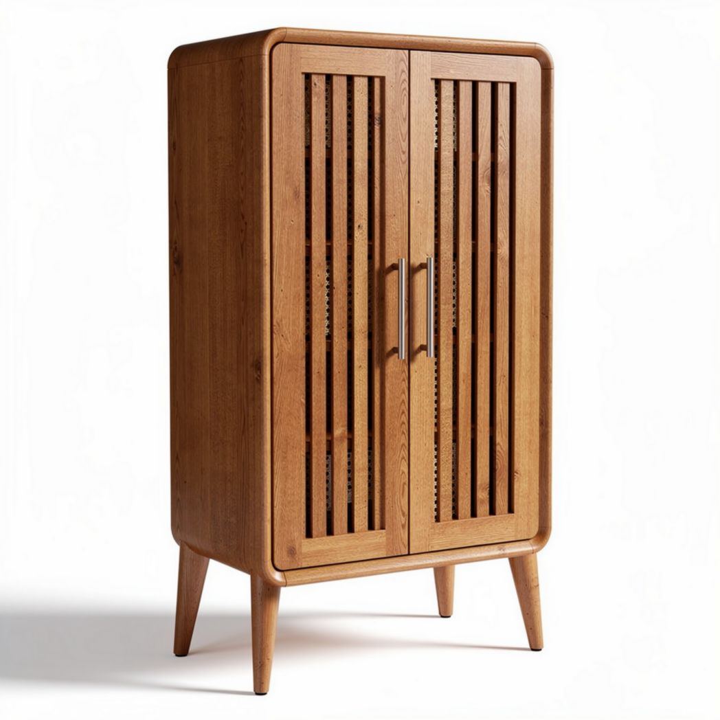 Wooden storage cabinet with slatted doors for living room - 80 x 40 x 120cm