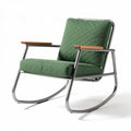 Rocking chair with quilted fabric and wooden armrests - 80 x 70 x 90cm