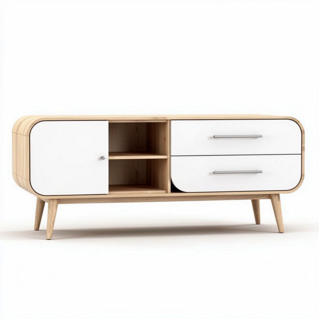 Modern storage cabinet with two drawers and open shelves - 100 x 40 x 50cm