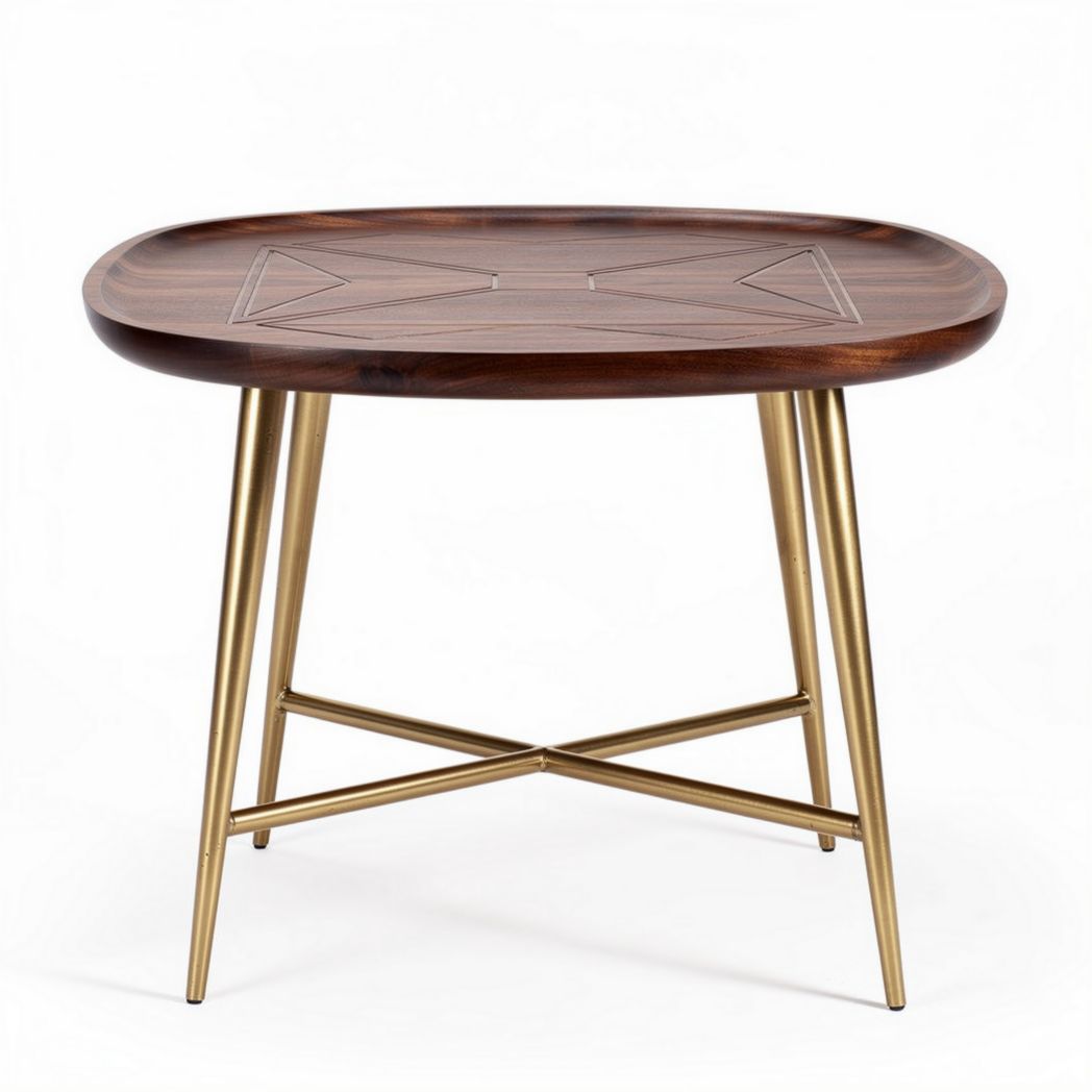 Round wooden accent table with brass legs - 70 x 70 x 75cm